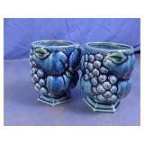 (2)Vintage Inarco Blue Fruit Relief Mugs Duo