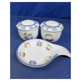Ceramic Salt & Pepper Shakers w/ Spoon Rest