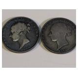 1844 & 1845 Queen Victoria British Half Crowns