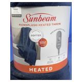 Sunbeam Microplush Heated Throw Navy Blue