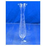 Etched Glass Bud Vase with Ruffled Rim