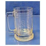 Clear Glass Tankard Beer Mug Etched 'S'