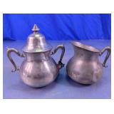 Metal Creamer & Covered Sugar Bowl Set