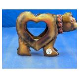 Rustic Metal Bear Heart Candle Holder