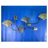 2 Brass Asian Fan Drapery Tieback Sets