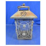Vintage Celestial Sun Metal & Glass Lantern