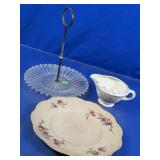 Vintage Floral Glass and Ceramic Serving Lot