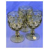 Green Pressed Glass Stem Goblets Set