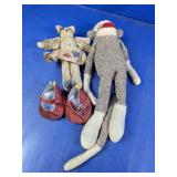 Vintage Sock Monkey, Fabric Doll, and Shoe Lot