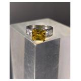 Stainless Emerald Cut Citrine Ring