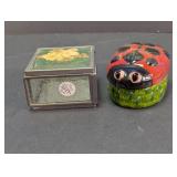 Floral Glass and Ladybug Trinket Box Set