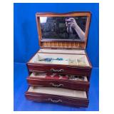 Wood Jewelry Box w/ Mirror & Contents