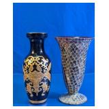 Decorative Glass & Mosaic Style Vase Pair
