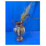 Large Metal Decorative Vase w/ Faux Grass