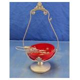 Old Plated Ruby Condiment Set w/Tongs