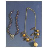 Earth Tone Beaded Necklace with Flower Pendant