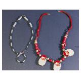 Festive Santa & Holiday Beaded Necklace Set