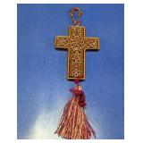Embossed Ceramic Wall Cross w/Beaded Hanger