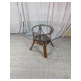 Round Rattan Table with Glass Top
