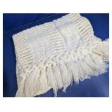 White Knit Textured Runner with Tasseled Fringe