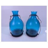 Blue Glass Bottle Candle Lanterns