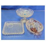Vintage Patterned Glass Serving Trio