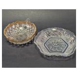 Vintage Glass Nappy Bowl & Floral Nut Dish Duo