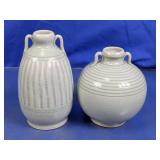 Crackle-Glazed Celadon Style Vases Duo