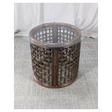Round Wicker Accent Table with Glass Top