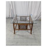 Vintage Rattan Glass Top Side Table