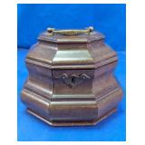 Vtg. Octagonal Wood Tea Caddy w/Brass Handle