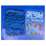 Assorted Blue Floral Scarves & Beaded Wrap Trio