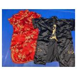 Asian Style Silk-Style Robe & Cheongsam Set