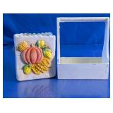 Harvest Theme Ceramic Planter and Wooden Caddy