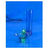 Blue and Green Glass Vase and Votive Holder Set