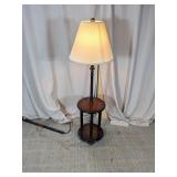 Mahogany Floor Lamp with Integrated Two-Tier Table