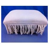 Fringed Upholstered Footstool with Wood Legs