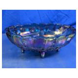 Iridescent Blue Pressed Glass Bowl