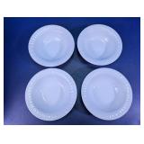 (4)White Glass Ribbed Rim Soup Bowls Lot