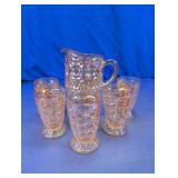 (6)Marigold Carnival Glass Pitcher & Tumbler Lot