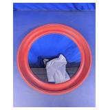 Round Red Wooden Framed Wall Mirror