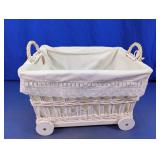 White Wicker Rolling Storage Basket w/Liner