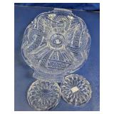 Pressed Glass Relish Dish & Coasters