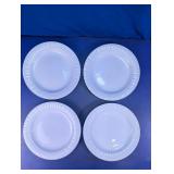 (4)White Ribbed Glass Dinner Plates Lot