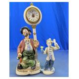 Vintage Porcelain Clown Clock & Figurine Set