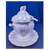 White Harvest Grape Soup Tureen Set w/ Ladle