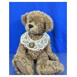 Lace Collar Plush Teddy Bear w/Peacock Brooch