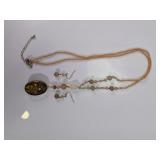 Peach Beaded Necklace and Earring Jewelry Set