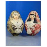 Pair of Japanese Hime Daruma Brocade Dolls