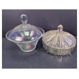 Vintage Clear Glass Covered Candy Dishes Duo